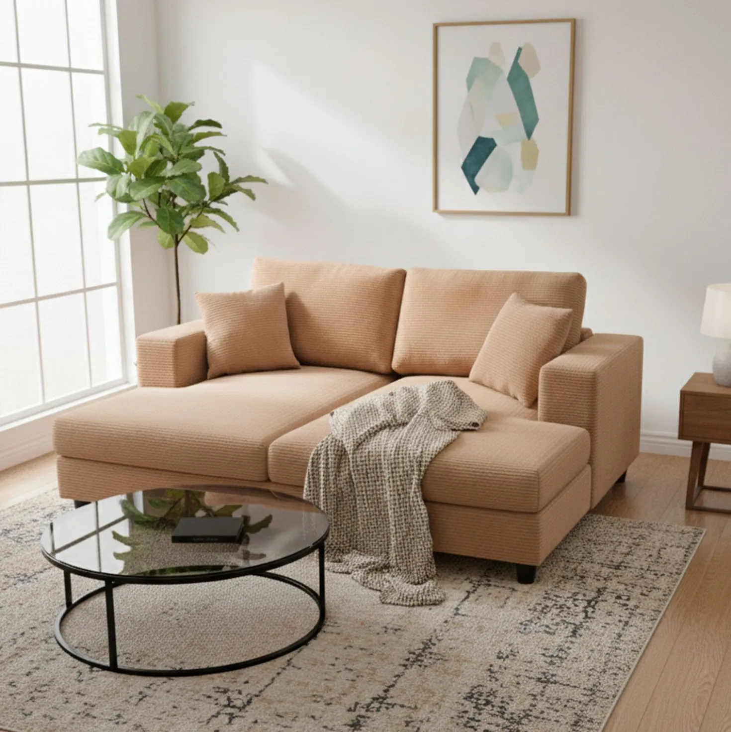 Duo de méridiennes Fabien combinables en canapé profond Velours côtelé Beige