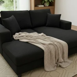 Duo de méridiennes Fabien combinables en canapé profond Velours côtelé Noir
