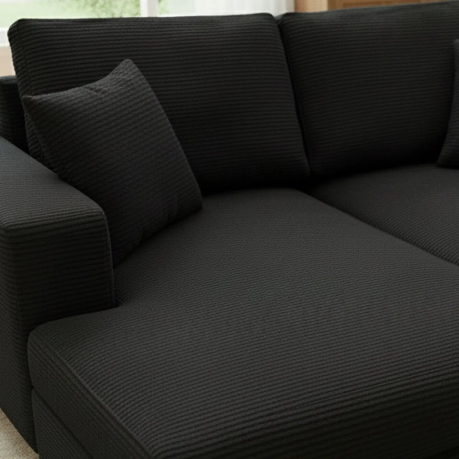 Duo de méridiennes Fabien combinables en canapé profond Velours côtelé Noir