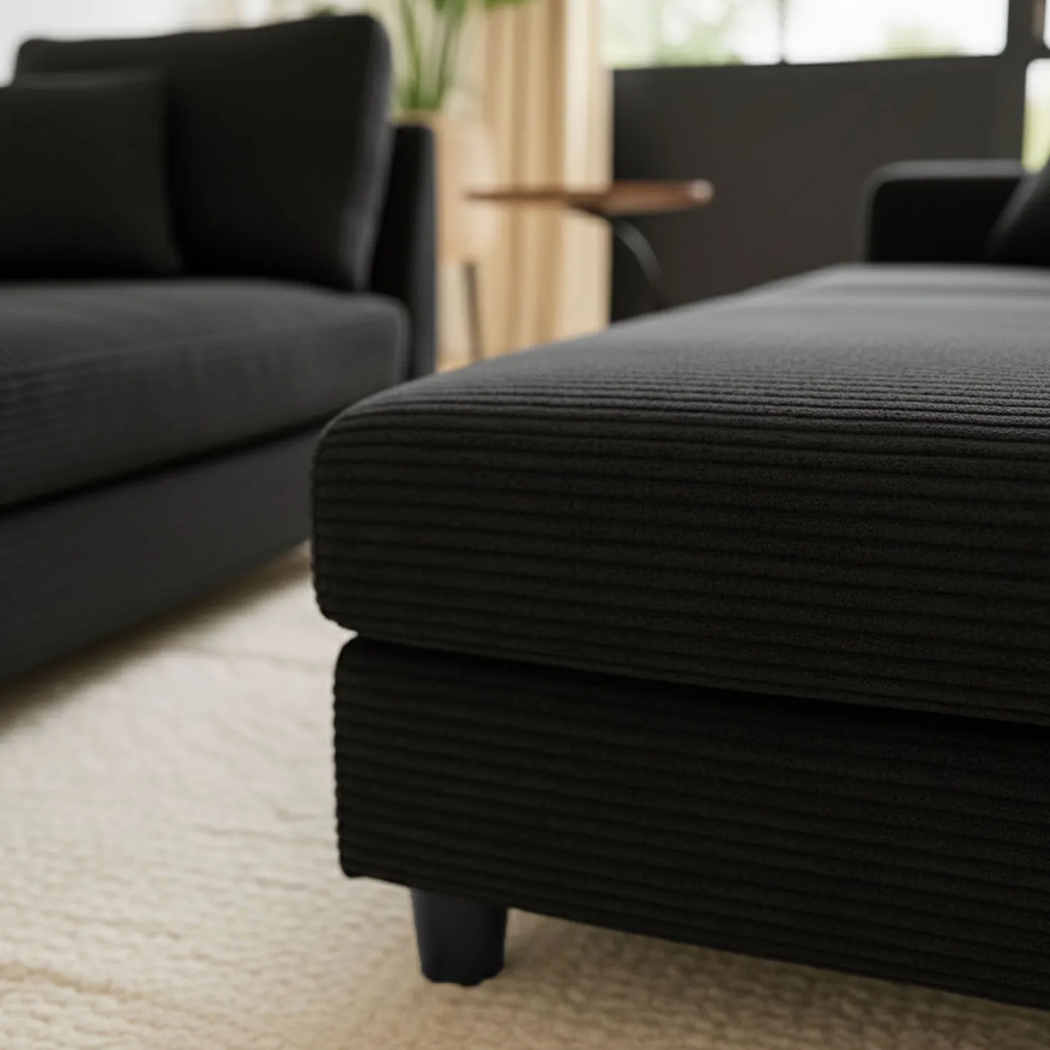 Duo de méridiennes Fabien combinables en canapé profond Velours côtelé Noir