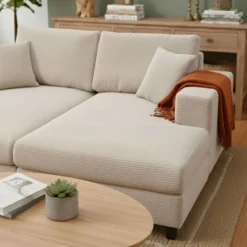 Duo de méridiennes Fabien combinables en canapé profond Velours côtelé Crème