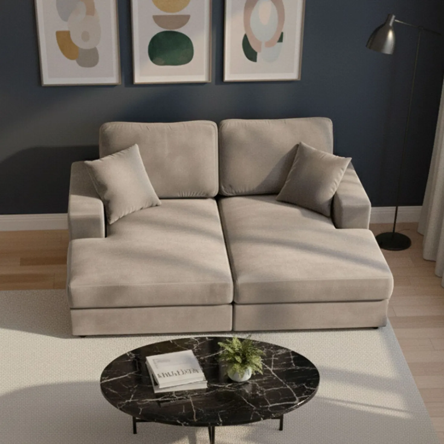 Duo de méridiennes Fabien combinables en canapé profond Velours Taupe