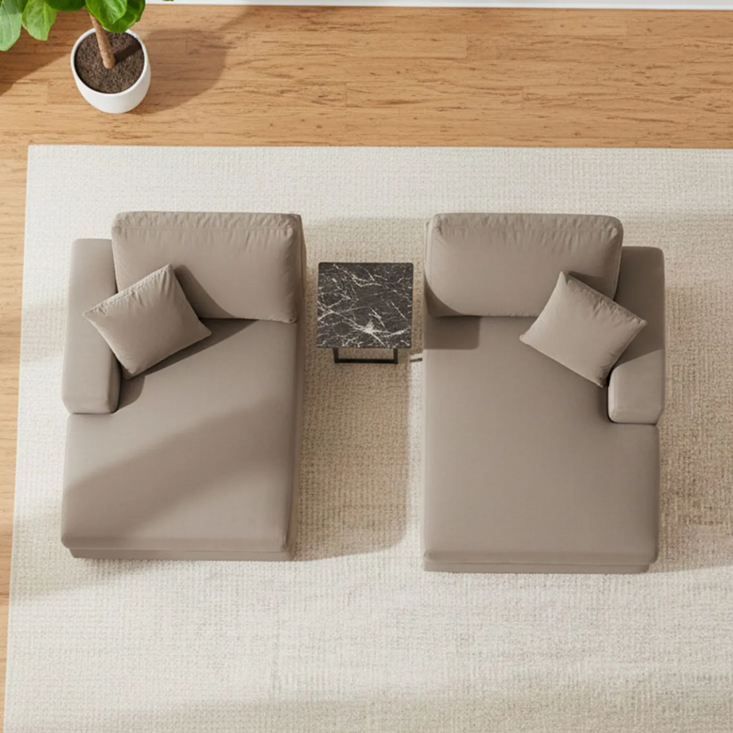 Duo de méridiennes Fabien combinables en canapé profond Velours Taupe