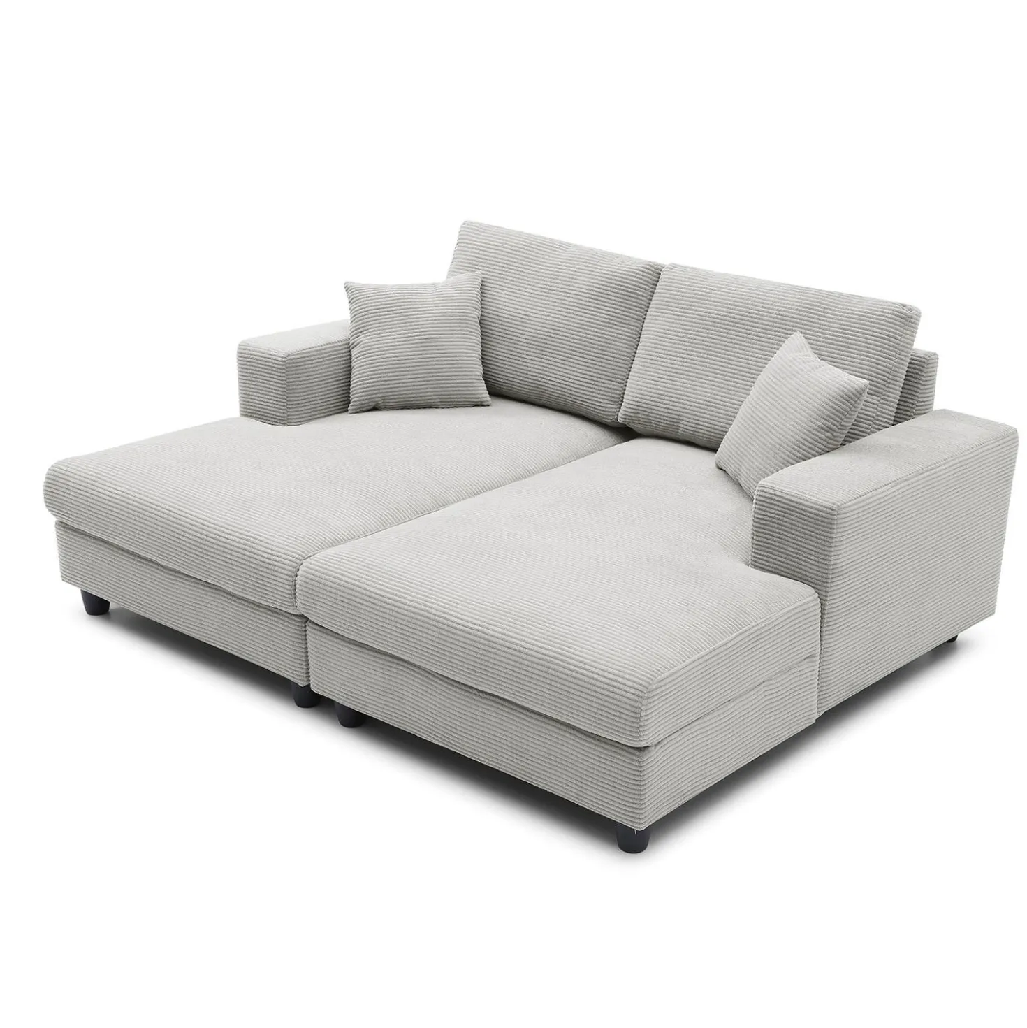 Duo de méridiennes Fabien combinables en canapé profond Velours côtelé Gris clair