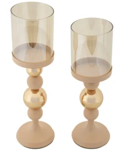 Ensemble de bougeoirs moderne en doré rose et transparent