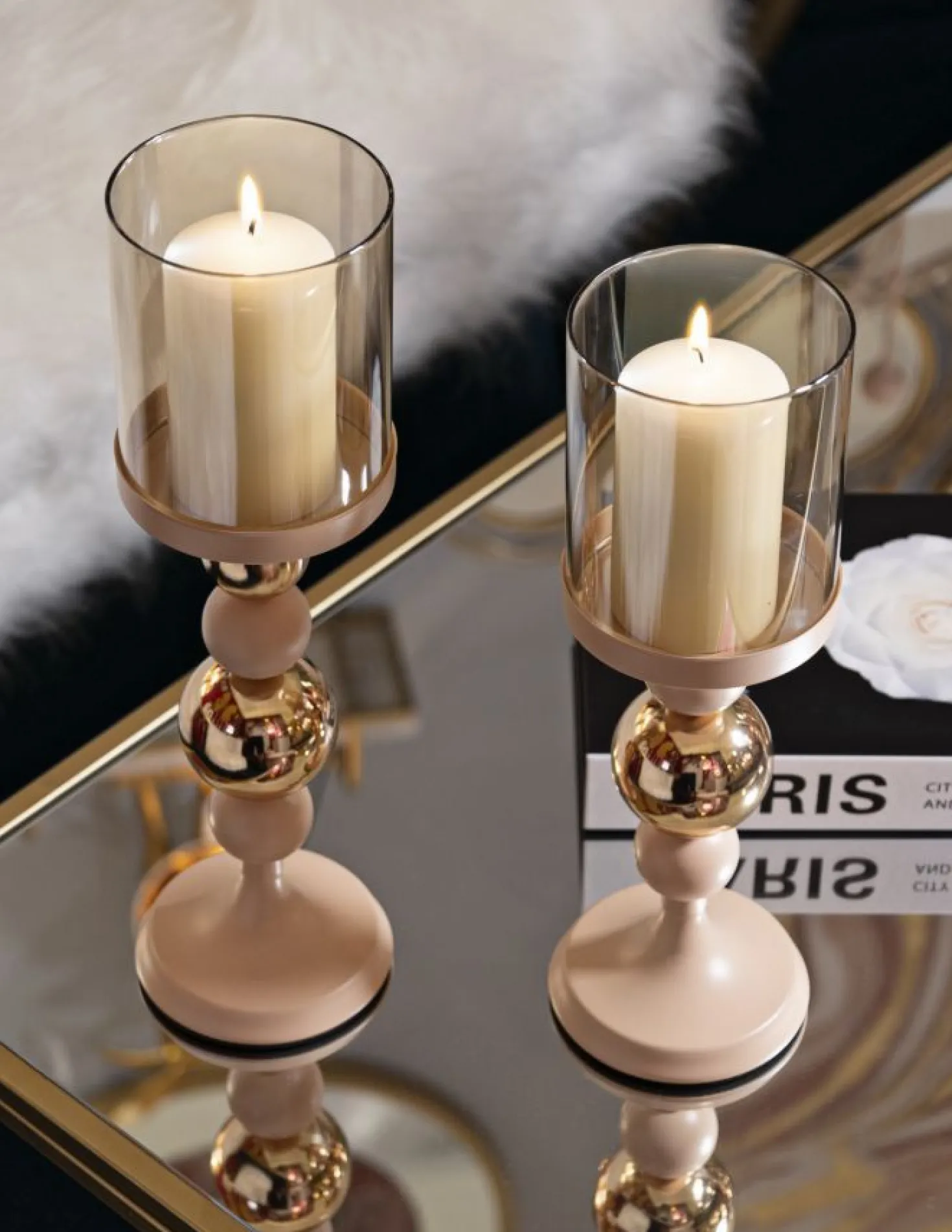 Ensemble de bougeoirs moderne en doré rose et transparent