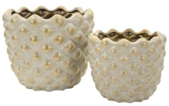 Ensemble de cache-pots géométriques Pépitas en céramique beige et doré