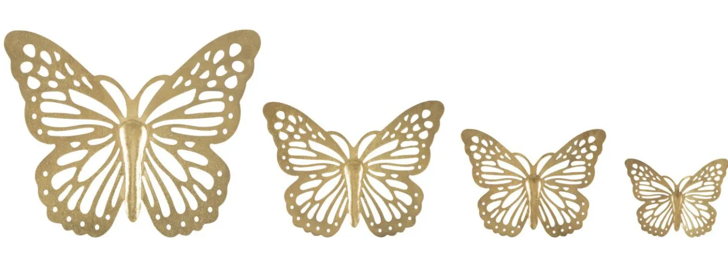 Ensemble de papillons muraux décoratifs 3D en fer doré 4 pièces