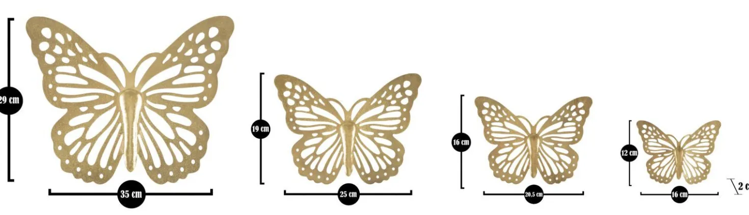 Ensemble de papillons muraux décoratifs 3D en fer doré 4 pièces