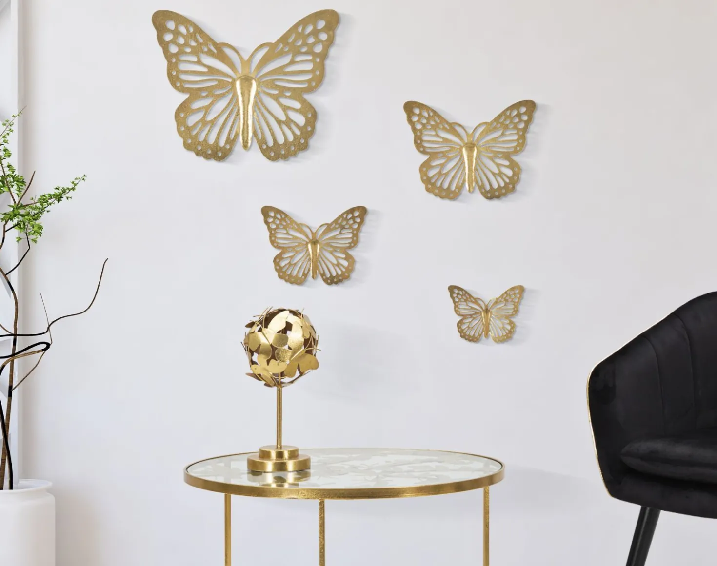 Ensemble de papillons muraux décoratifs 3D en fer doré 4 pièces