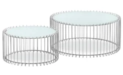 Ensemble de 2 tables basses rondes Universe Verre Blanc et Métal Gris