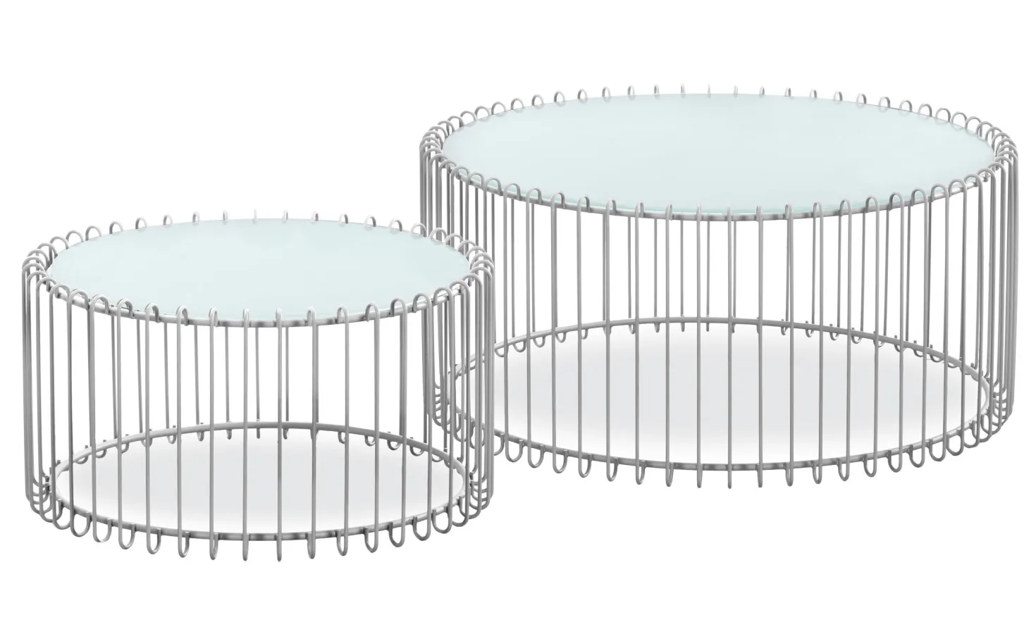 Ensemble de 2 tables basses rondes Universe Verre Blanc et Métal Gris