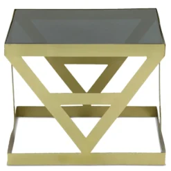 Ensemble de 3 tables d'appoint Amstra en Verre fumé et Métal Or