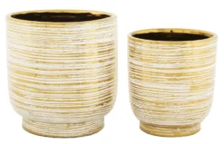 Ensemble de 2 vases Céramique décorations en relief Blanc et Or