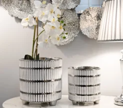 Ensemble de vases en céramique décorés Argenté et Blanc