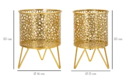Ensemble de 2 vases porte-épingle métal doré décoré de sculptures irrégulières