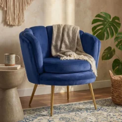 Fauteuil arrondi Brenda Velours Bleu