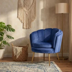 Fauteuil arrondi Brenda Velours Bleu
