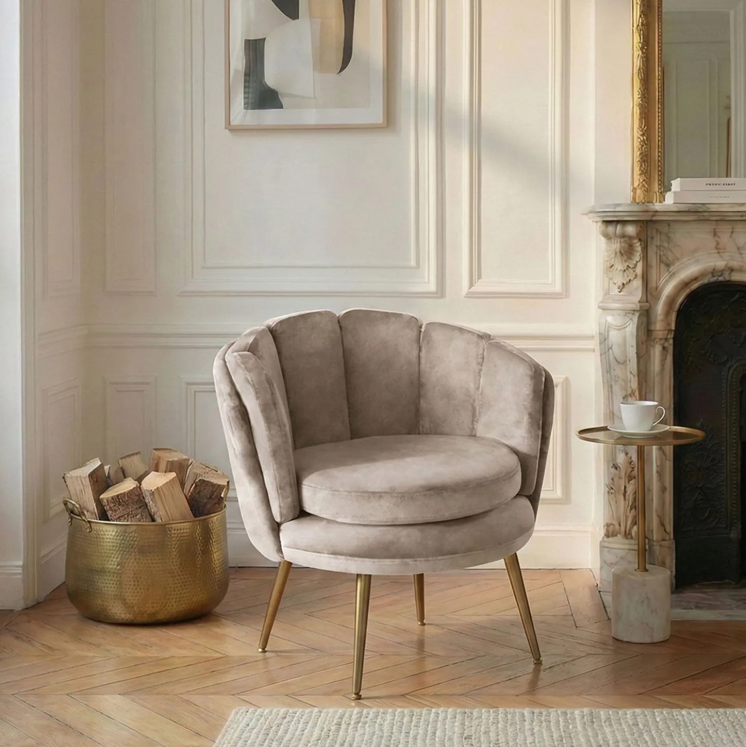 Fauteuil arrondi Brenda Velours Taupe