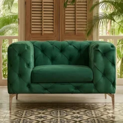 Fauteuil capitonné avec coussin Alykes Velours Vert
