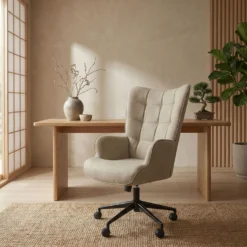 Fauteuil de bureau moderne à haut dossier Florelo Tissu Taupe clair