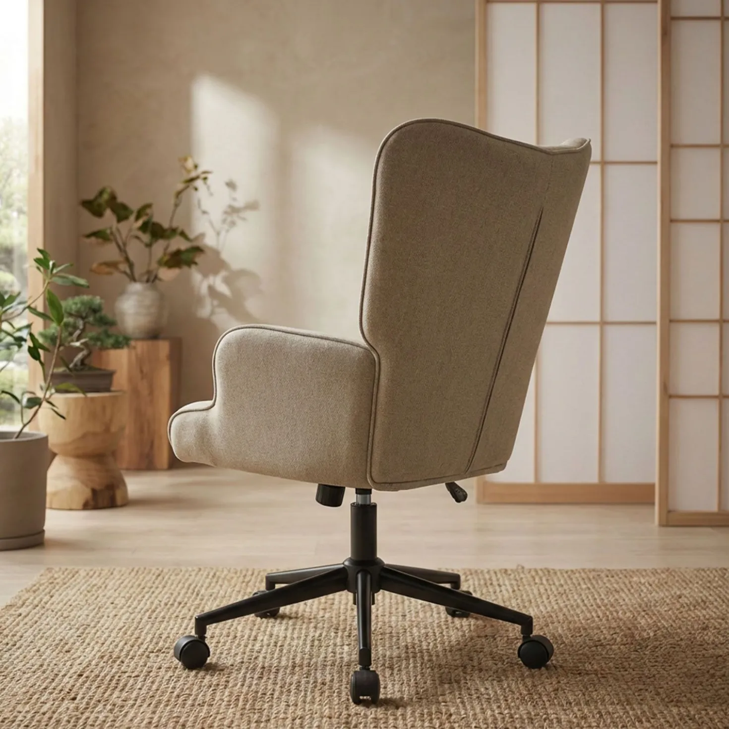 Fauteuil de bureau moderne à haut dossier Florelo Tissu Taupe clair