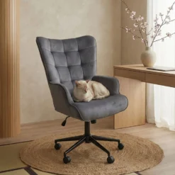 Fauteuil de bureau moderne à haut dossier Florelo Velours Gris