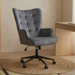 Fauteuil de bureau moderne à haut dossier Florelo Velours Gris