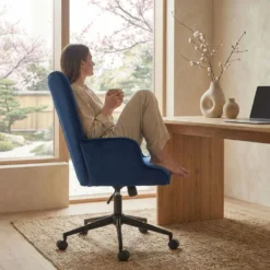 Fauteuil de bureau moderne à haut dossier Florelo Velours Bleu