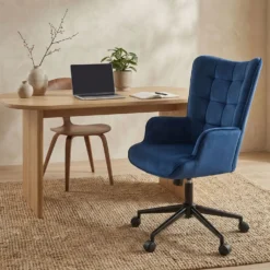 Fauteuil de bureau moderne à haut dossier Florelo Velours Bleu