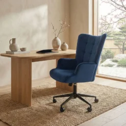 Fauteuil de bureau moderne à haut dossier Florelo Velours Bleu