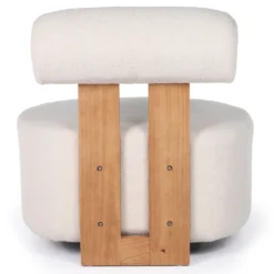 Fauteuil design Canelo Bois clair et Tissu bouclette Crème