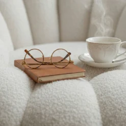 Fauteuil design coquillage Arielina Tissu bouclette Blanc