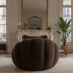 Fauteuil design coquillage Arielina Tissu bouclette Marron