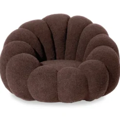 Fauteuil design coquillage Arielina Tissu bouclette Marron