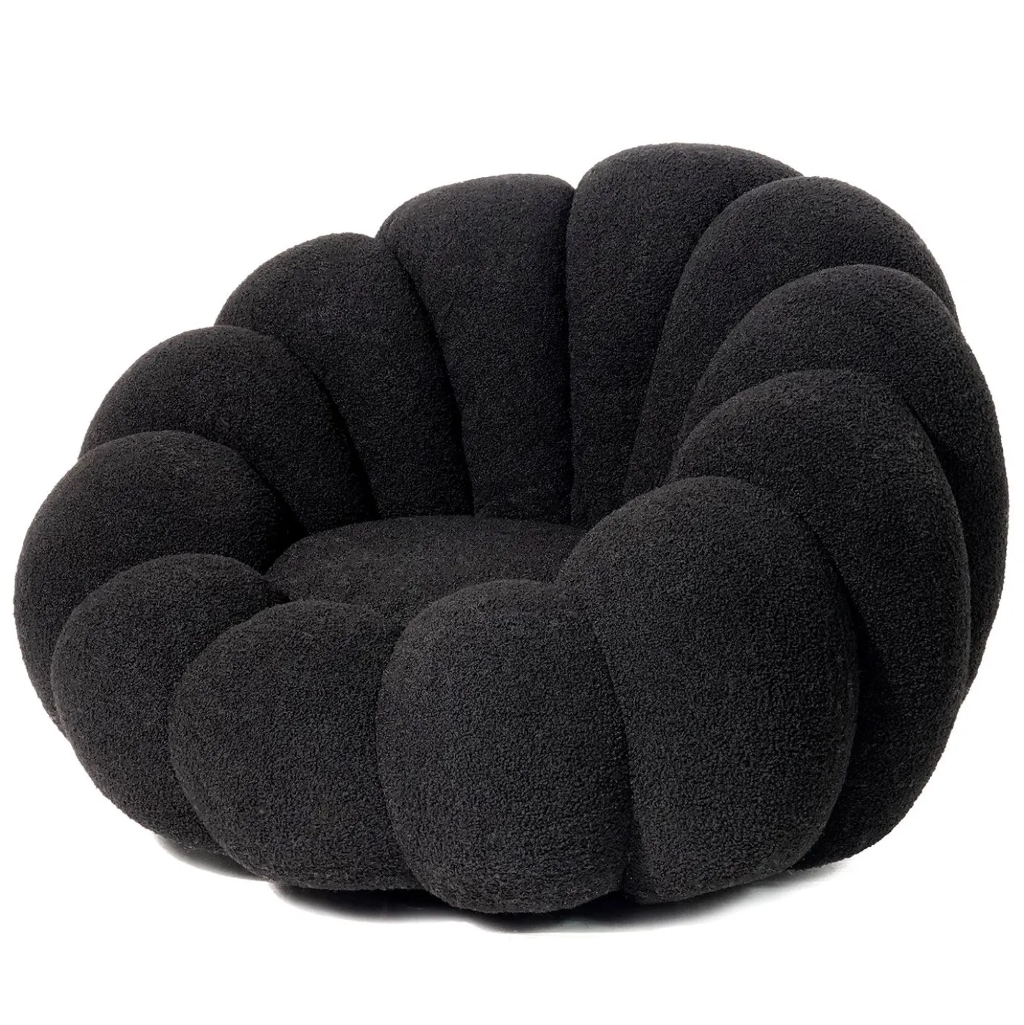 Fauteuil design coquillage Arielina Tissu bouclette Noir