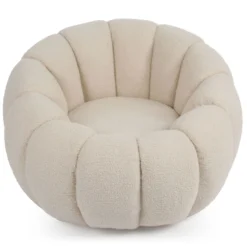 Fauteuil design coquillage Horizan Tissu bouclette Crème