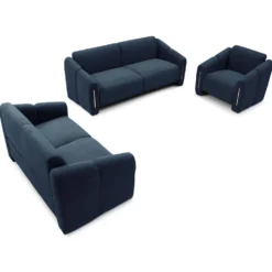Fauteuil design Maximilien Métal doré et Velours côtelé Bleu foncé