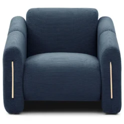 Fauteuil design Maximilien Métal doré et Velours côtelé Bleu foncé