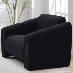 Fauteuil design Maximilien Métal doré et Velours côtelé Noir