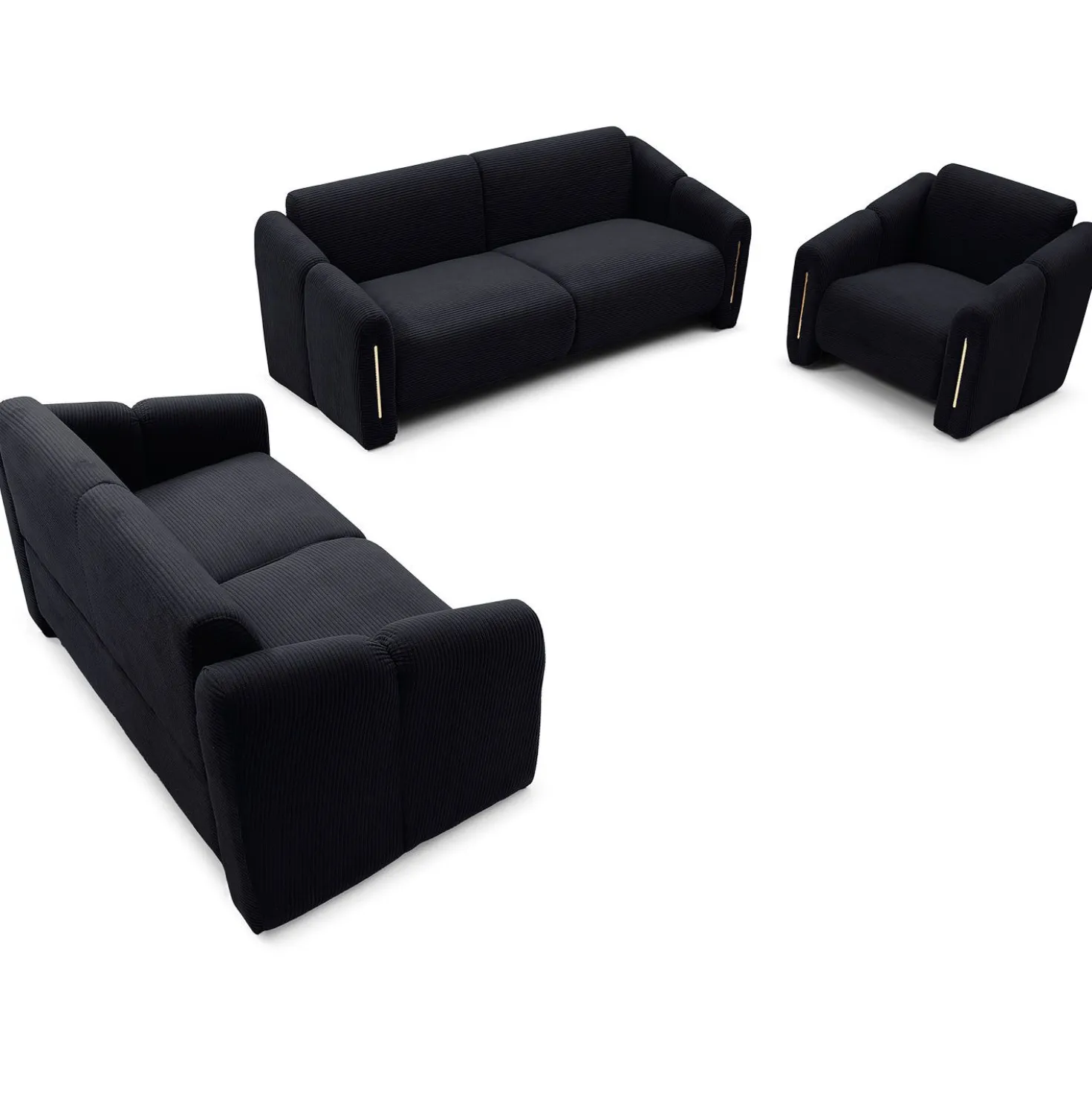 Fauteuil design Maximilien Métal doré et Velours côtelé Noir