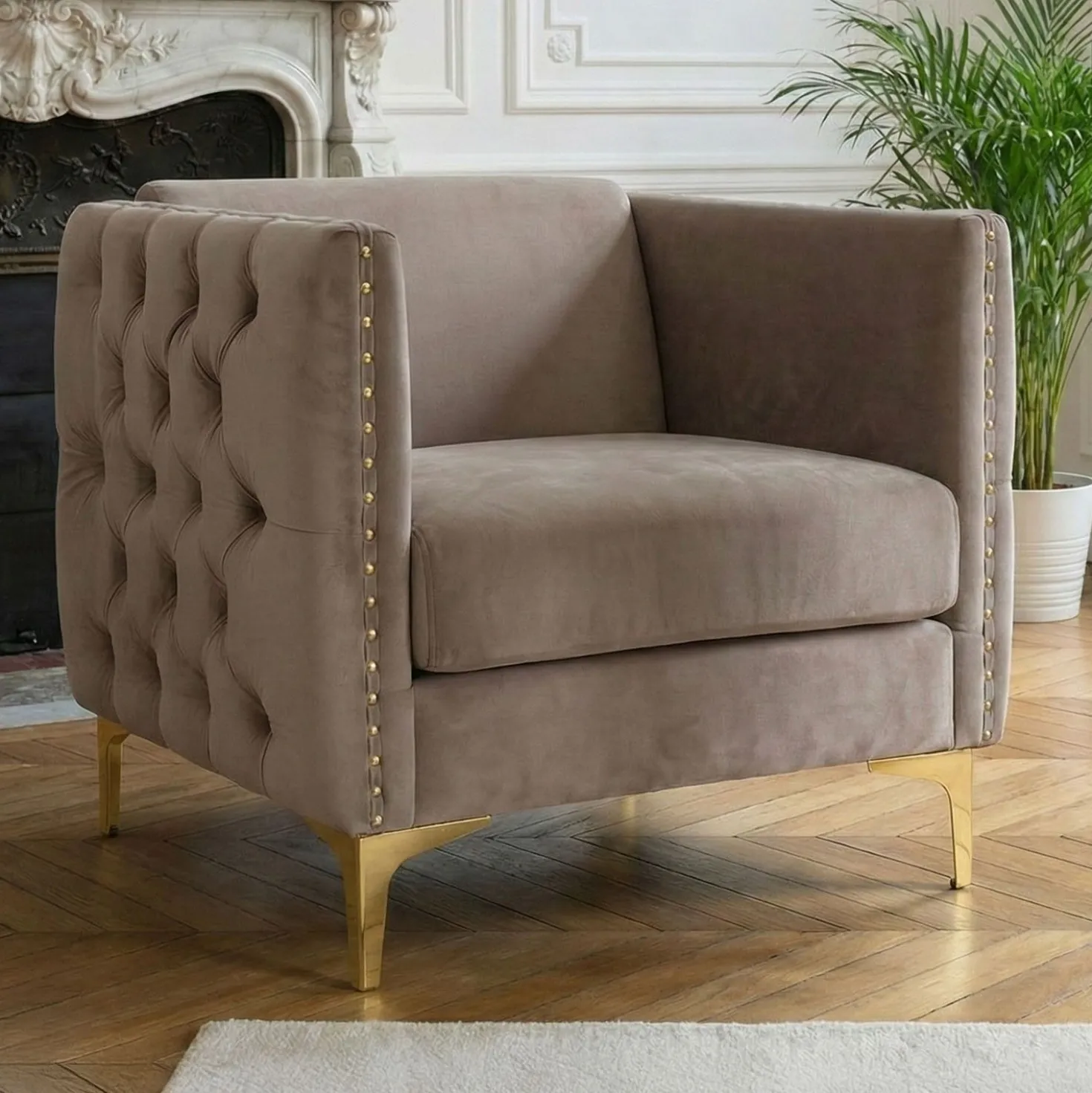 Fauteuil Joshua Velours Taupe