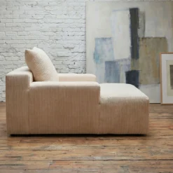 Fauteuil lounge style méridienne Rodin Velours côtelé Beige