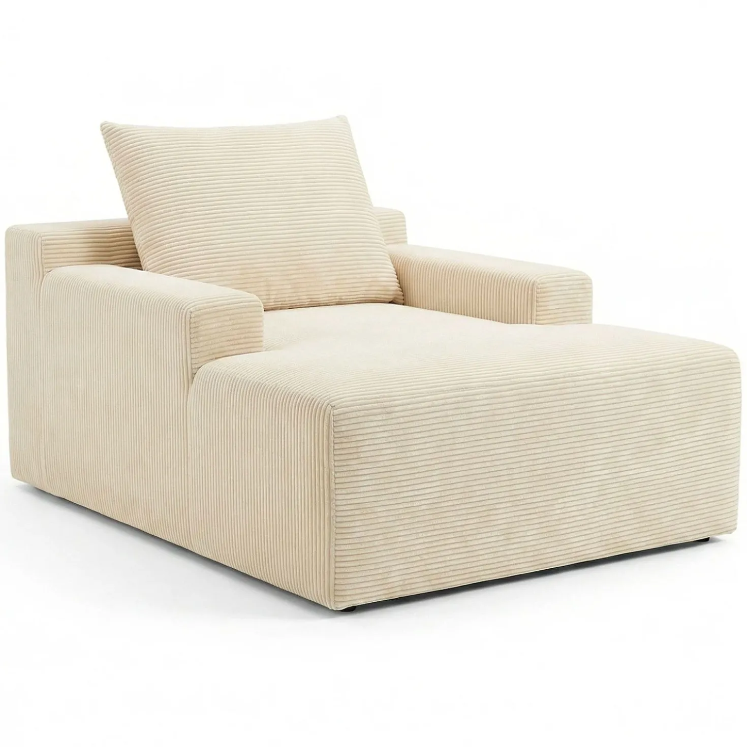 Fauteuil lounge style méridienne Rodin Velours côtelé Beige