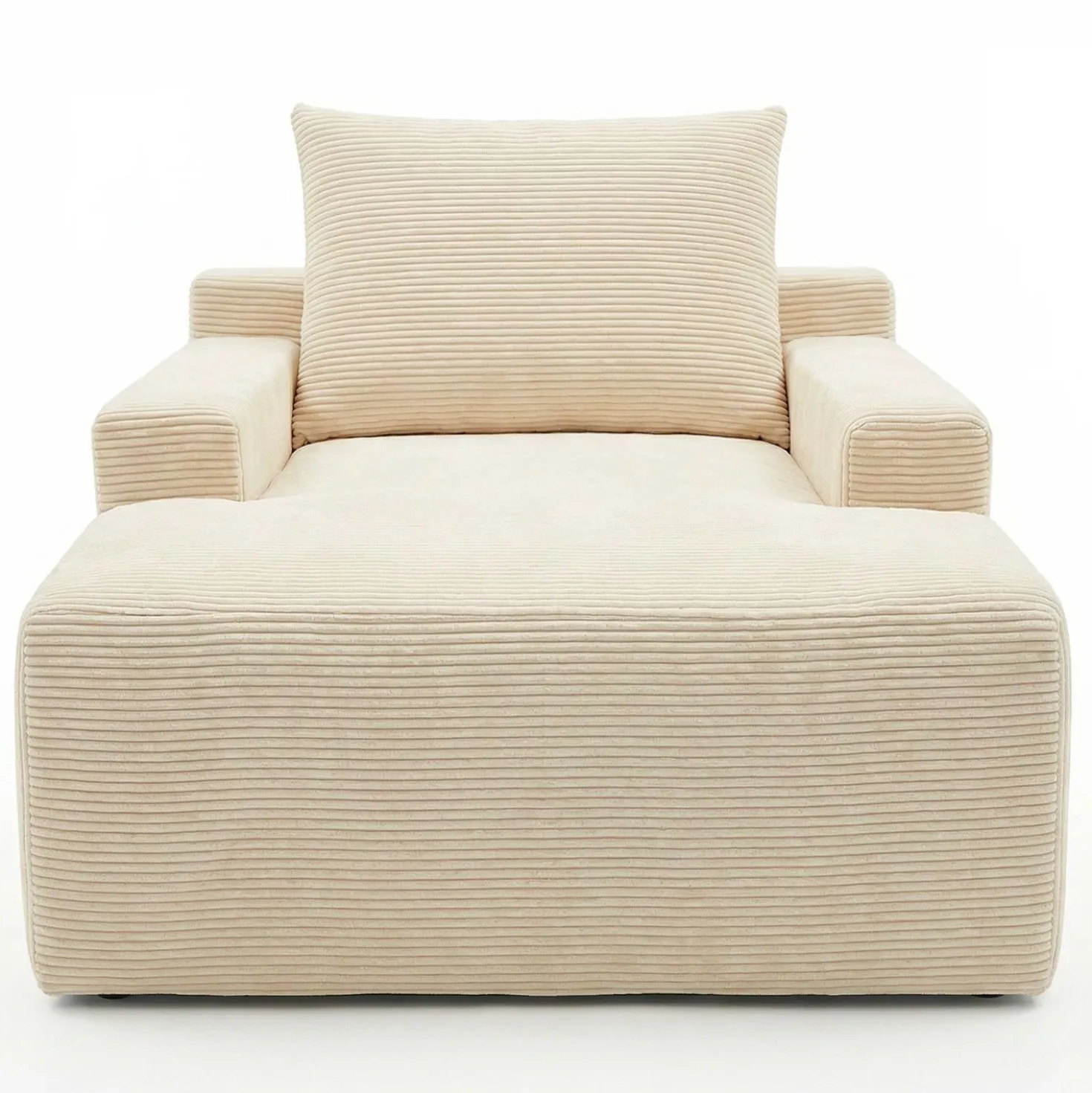 Fauteuil lounge style méridienne Rodin Velours côtelé Beige