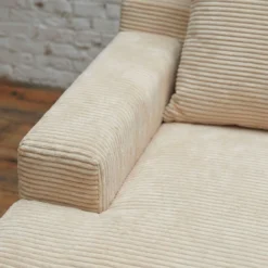 Fauteuil lounge style méridienne Rodin Velours côtelé Beige