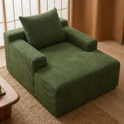 Fauteuil lounge style méridienne Rodin Velours côtelé Vert