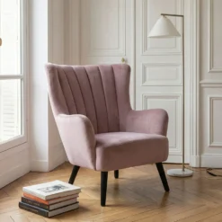 Fauteuil matelassé Vidal en Velours Rose