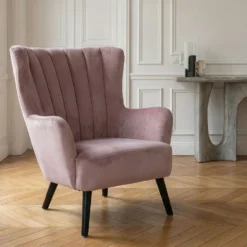 Fauteuil matelassé Vidal en Velours Rose