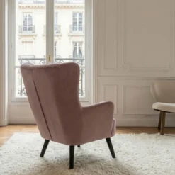Fauteuil matelassé Vidal en Velours Rose